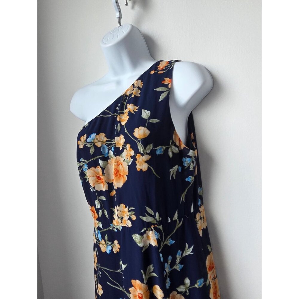 Lulus Elegant Admiration Navy Blue Floral One Shoulder Maxi Dress Medium - Picture 5 of 11